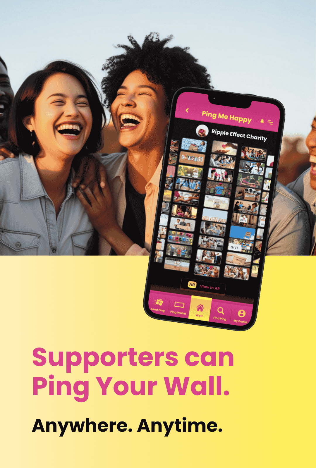 Supporters can Ping your charity Wall of Kindness (mobile)